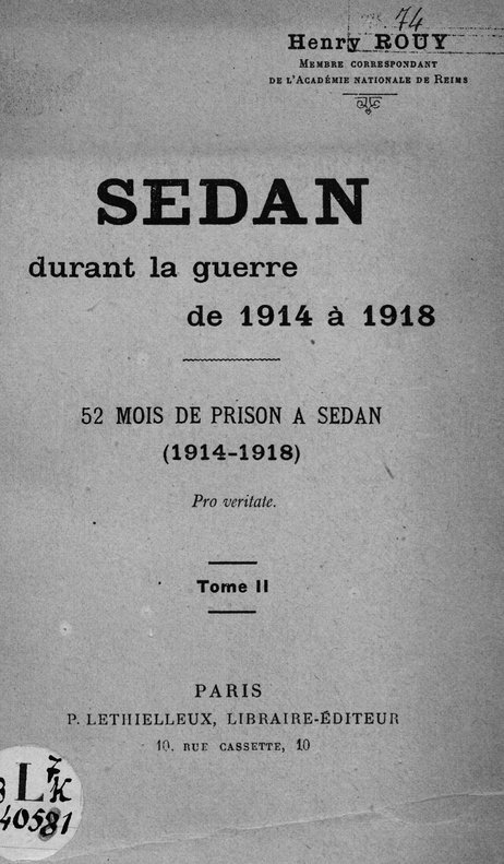 Couverture actuelle de Sedan durant la guerre de 1914 à 1918